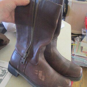 eddie moran  Leather Mid Calf Moto Boots Coastal Cowgirl Y2K Boho  7.5 zip side